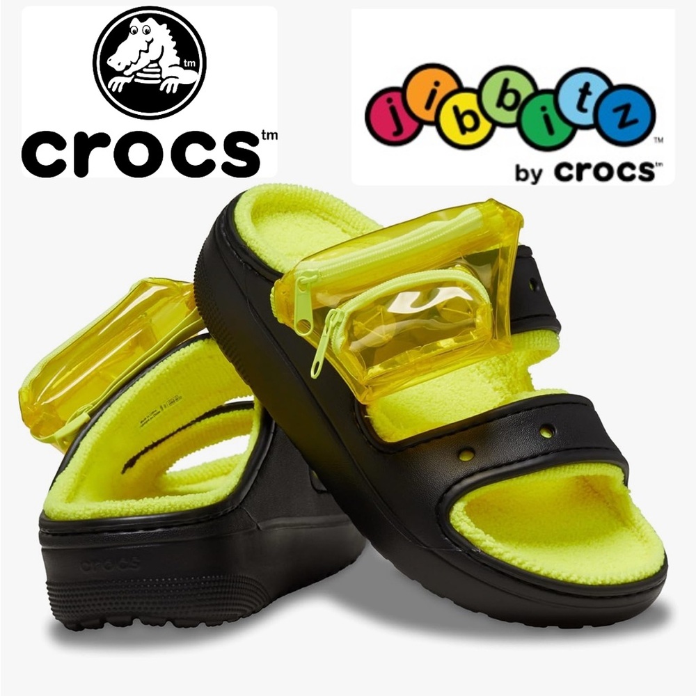 Crocs Classic Cozzzy Sandal with two Jibbitz - Yellow & Black - M 5 / W 7 🐝